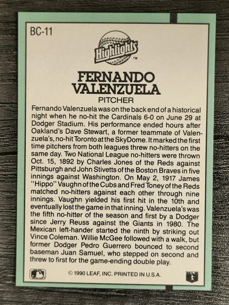 1991 Donruss Bonus Cards #BC11 Fernando Valenzuela