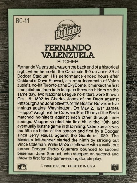 1991 Donruss Bonus Cards #BC11 Fernando Valenzuela