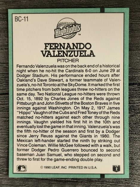 1991 Donruss Bonus Cards #BC11 Fernando Valenzuela