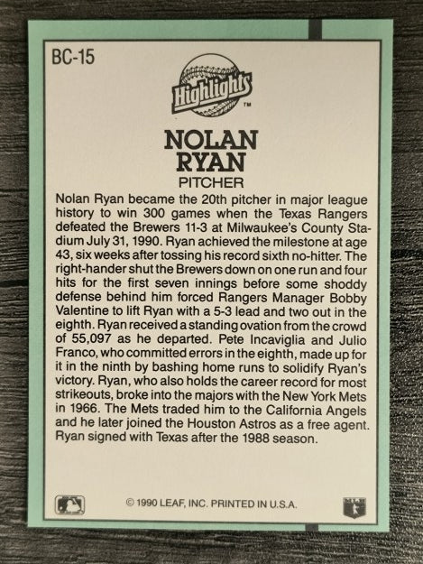 1991 Donruss Bonus Cards #BC15 Nolan Ryan 300W