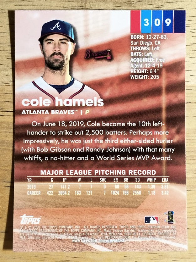 2020 Stadium Club Chrome #309 Cole Hamels