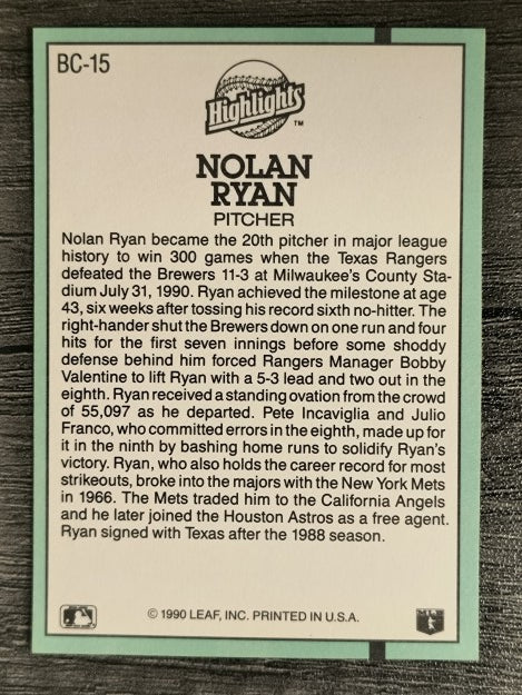 1991 Donruss Bonus Cards #BC15 Nolan Ryan 300W