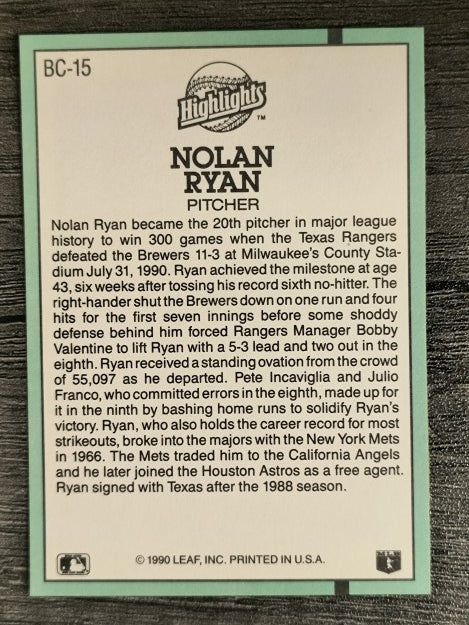1991 Donruss Bonus Cards #BC15 Nolan Ryan 300W