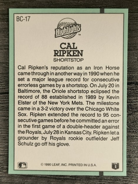 1991 Donruss Bonus Cards #BC17 Cal Ripken