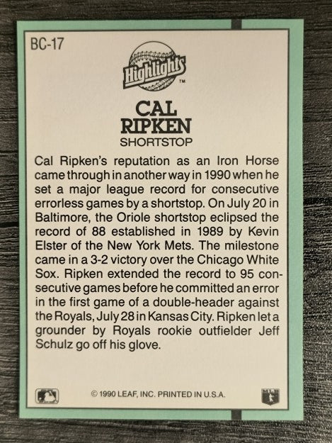 1991 Donruss Bonus Cards #BC17 Cal Ripken
