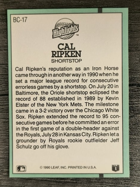 1991 Donruss Bonus Cards #BC17 Cal Ripken