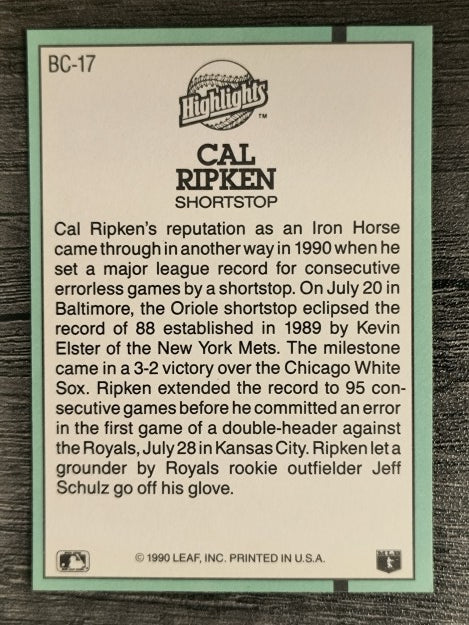 1991 Donruss Bonus Cards #BC17 Cal Ripken