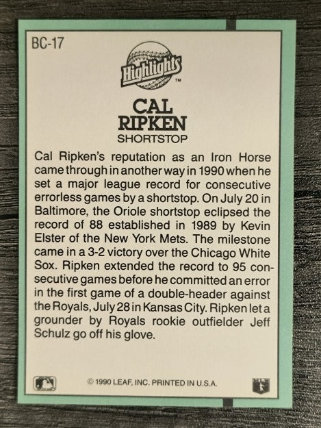 1991 Donruss Bonus Cards #BC17 Cal Ripken