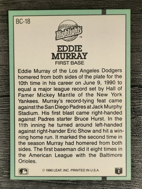 1991 Donruss Bonus Cards #BC18 Eddie Murray