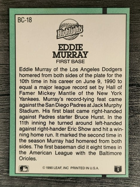 1991 Donruss Bonus Cards #BC18 Eddie Murray