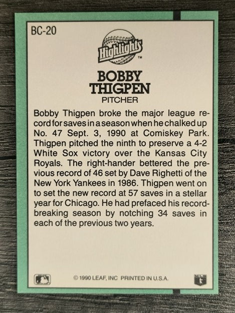 1991 Donruss Bonus Cards #BC20 Bobby Thigpen