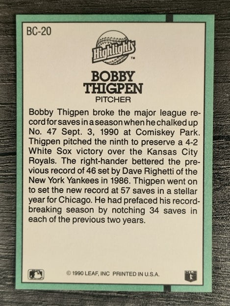 1991 Donruss Bonus Cards #BC20 Bobby Thigpen