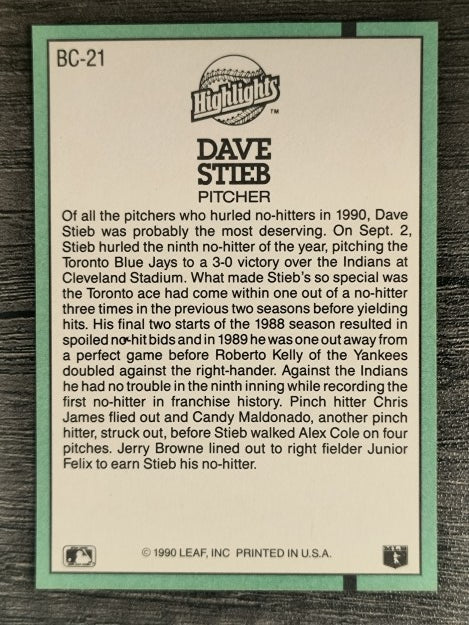 1991 Donruss Bonus Cards #BC21 Dave Stieb