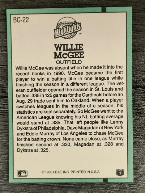 1991 Donruss Bonus Cards #BC22 Willie McGee