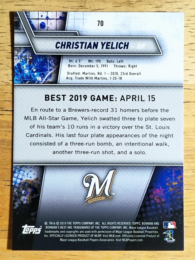 2019 Bowman's Best #70 Christian Yelich