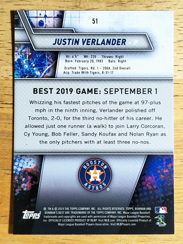 2019 Bowman's Best #51 Justin Verlander