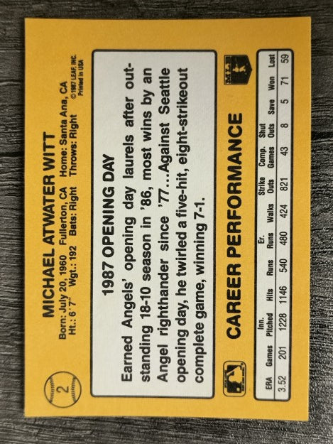 1987 Donruss Opening Day #2 Mike Witt