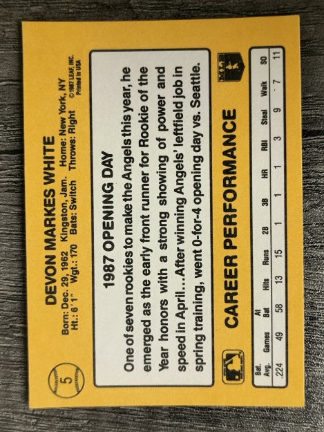 1987 Donruss Opening Day #5 Devon White
