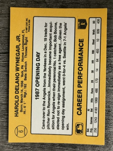 1987 Donruss Opening Day #6 Butch Wynegar