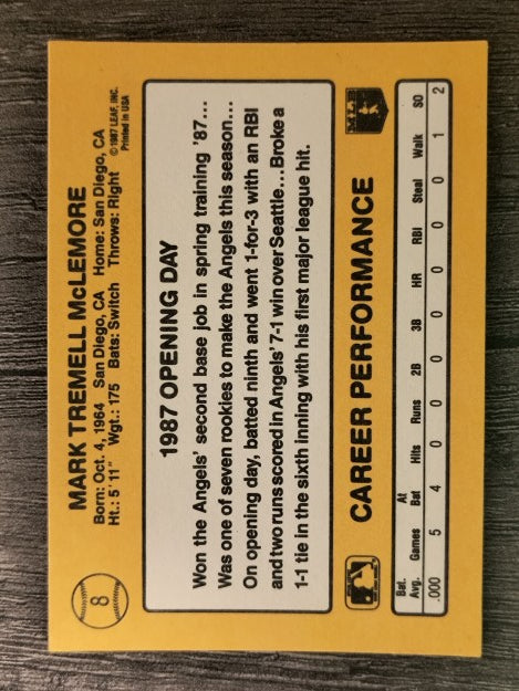 1987 Donruss Opening Day #8 Mark McLemore