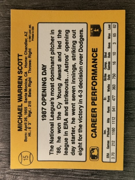 1987 Donruss Opening Day #15 Mike Scott