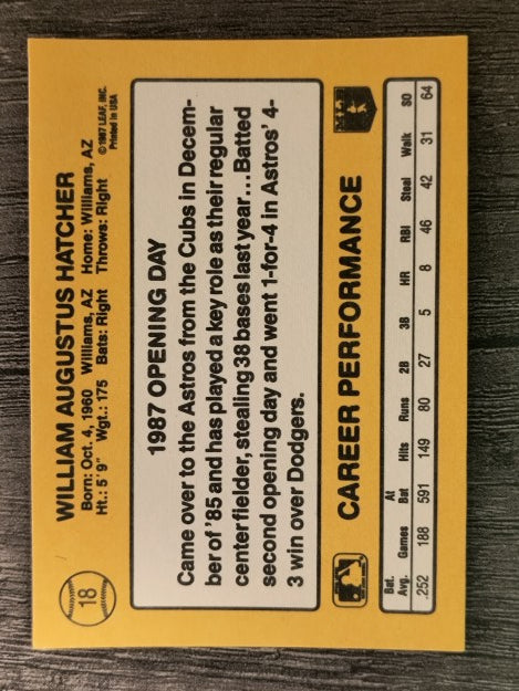 1987 Donruss Opening Day #18 Billy Hatcher