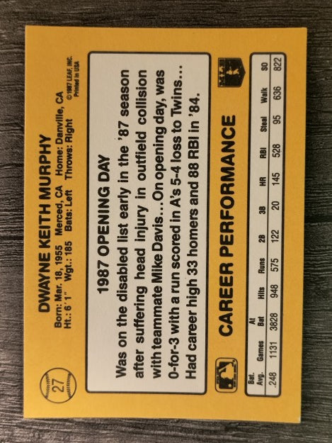 1987 Donruss Opening Day #27 Dwayne Murphy