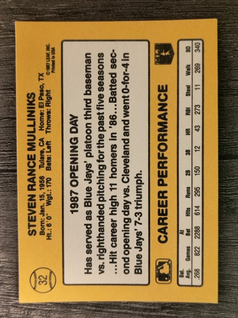 1987 Donruss Opening Day #32 Rance Mulliniks