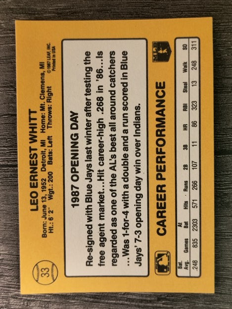 1987 Donruss Opening Day #33 Ernie Whitt