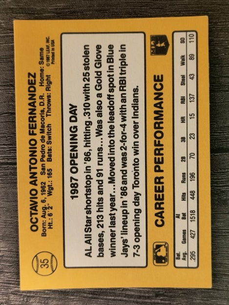 1987 Donruss Opening Day #35 Tony Fernandez