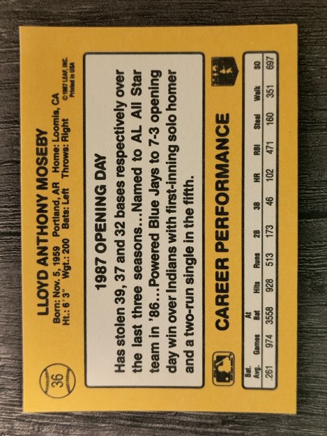 1987 Donruss Opening Day #36 Lloyd Moseby