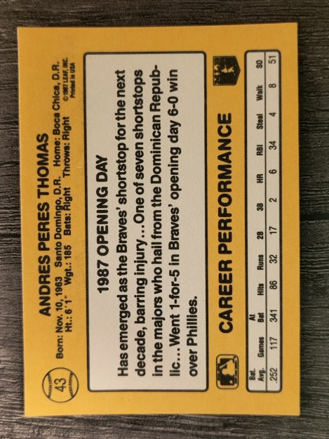 1987 Donruss Opening Day #43 Andres Thomas