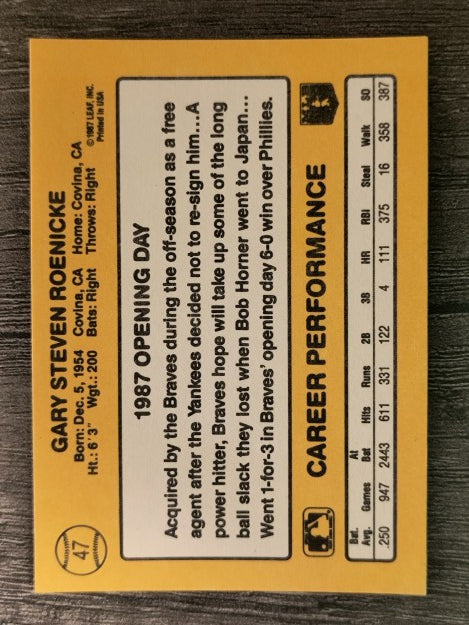 1987 Donruss Opening Day #47 Gary Roenicke
