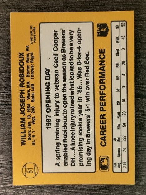 1987 Donruss Opening Day #51 Billy Joe Robidoux