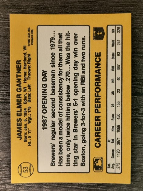 1987 Donruss Opening Day #53 Jim Gantner