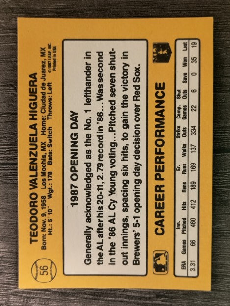 1987 Donruss Opening Day #56 Ted Higuera