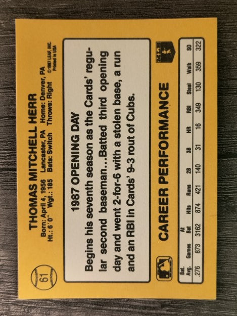 1987 Donruss Opening Day #61 Tommy Herr