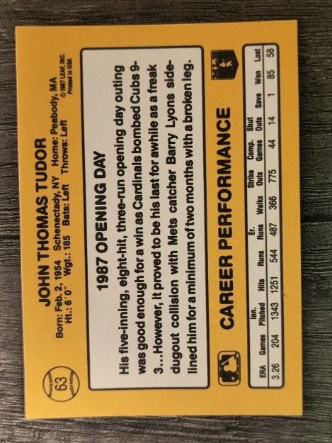1987 Donruss Opening Day #63 John Tudor