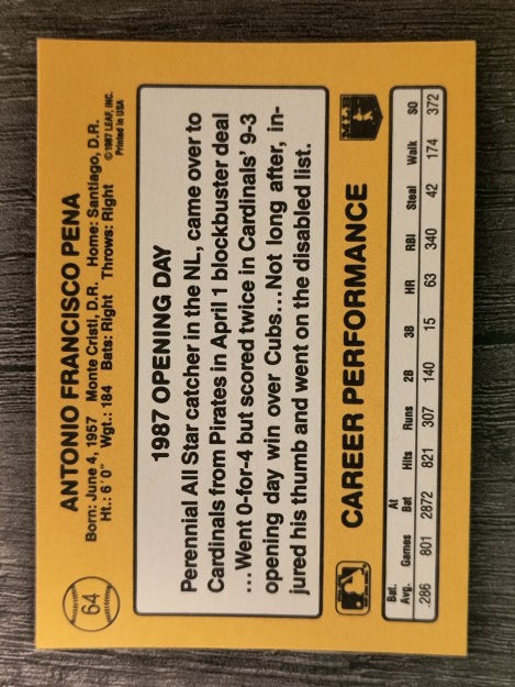 1987 Donruss Opening Day #64 Tony Pena