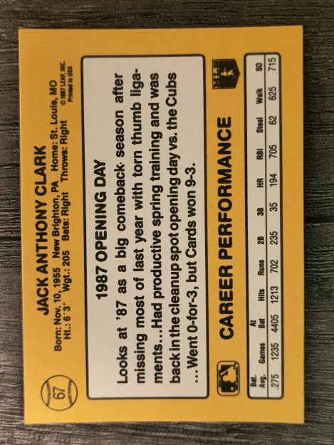 1987 Donruss Opening Day #67 Jack Clark