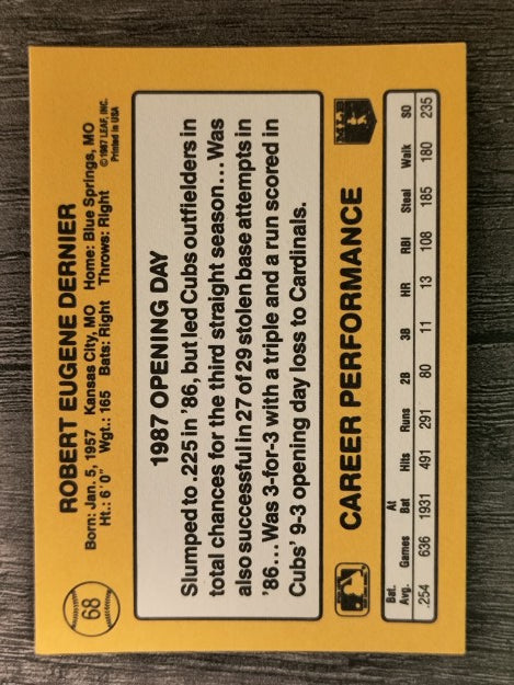 1987 Donruss Opening Day #68 Bob Dernier