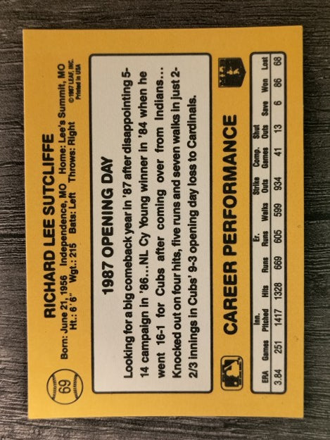 1987 Donruss Opening Day #69 Rick Sutcliffe