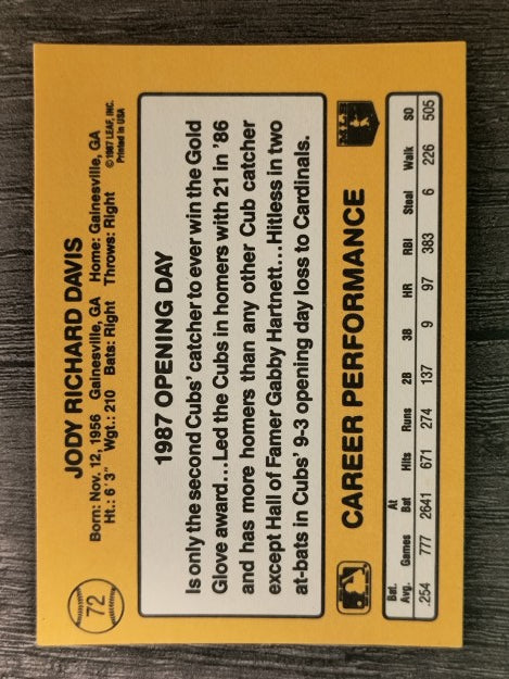 1987 Donruss Opening Day #72 Jody Davis
