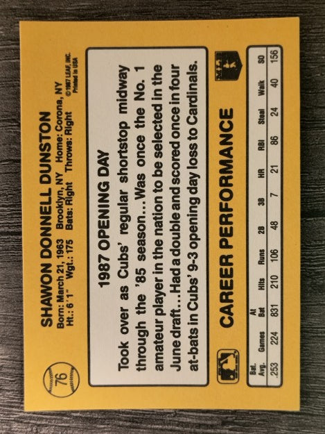 1987 Donruss Opening Day #76 Shawon Dunston
