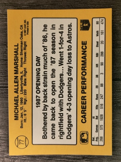 1987 Donruss Opening Day #77 Mike Marshall