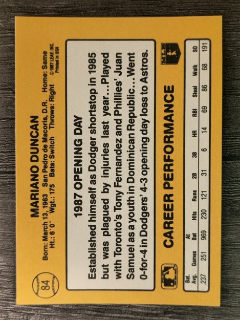 1987 Donruss Opening Day #84 Mariano Duncan