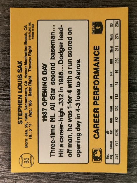 1987 Donruss Opening Day #85 Steve Sax