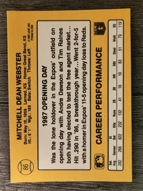 1987 Donruss Opening Day #86 Mitch Webster
