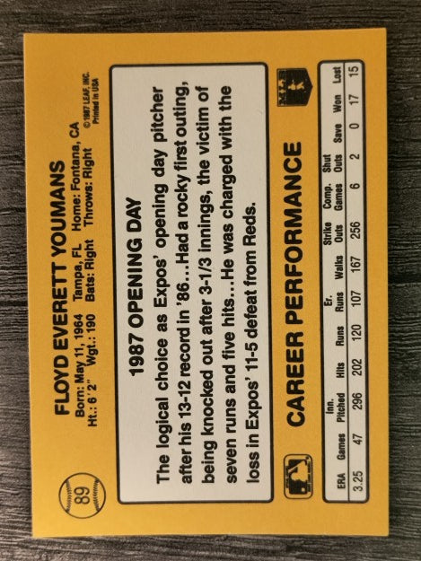 1987 Donruss Opening Day #89 Floyd Youmans