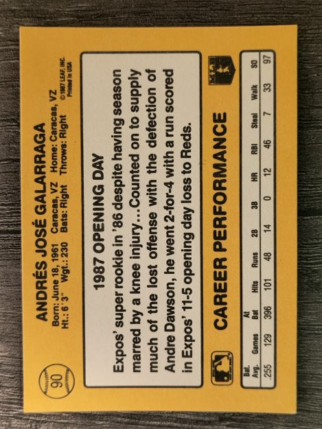 1987 Donruss Opening Day #90 Andres Galarraga